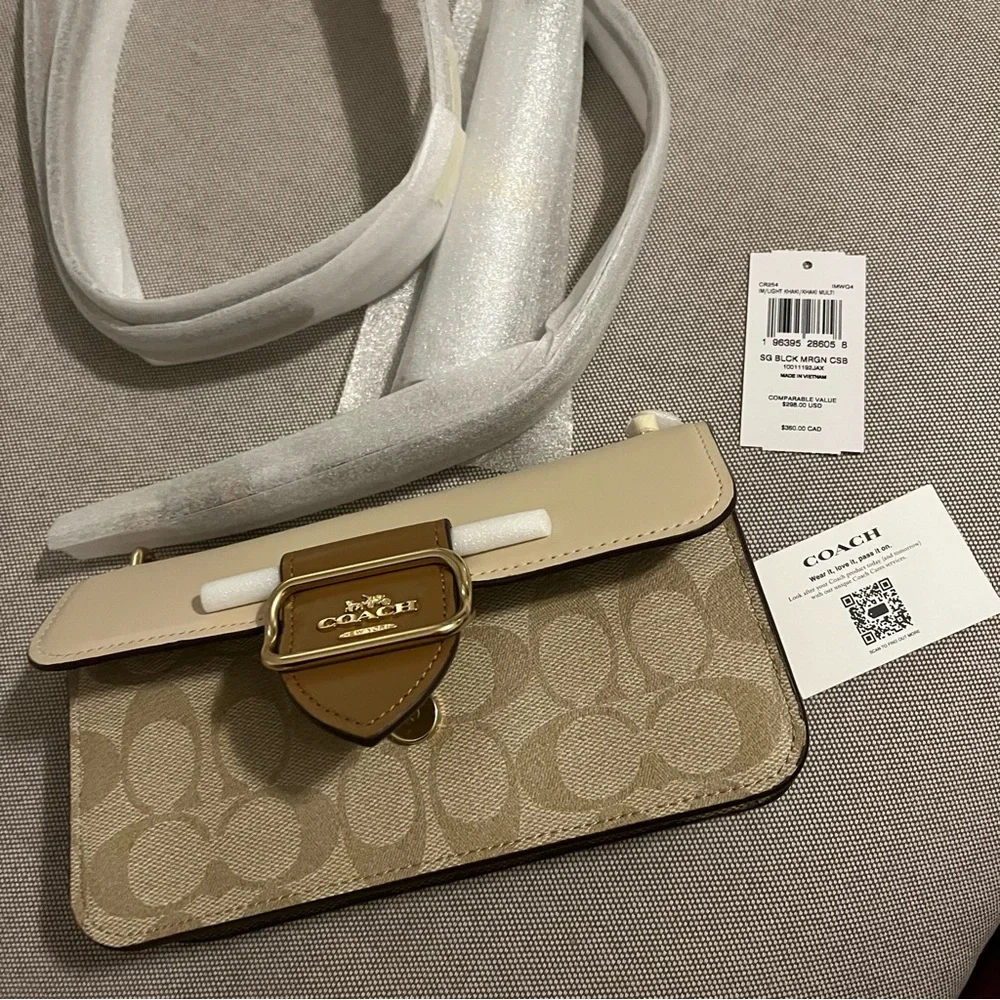 NWT Morgan Crossbody In Blocked Signature Canvas light khaki - Picture 7 of 10
